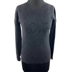 27 Miles LOVE Dark Gray Long Sleeve Round Neck Cashmere Pullover Knit Sweater XS